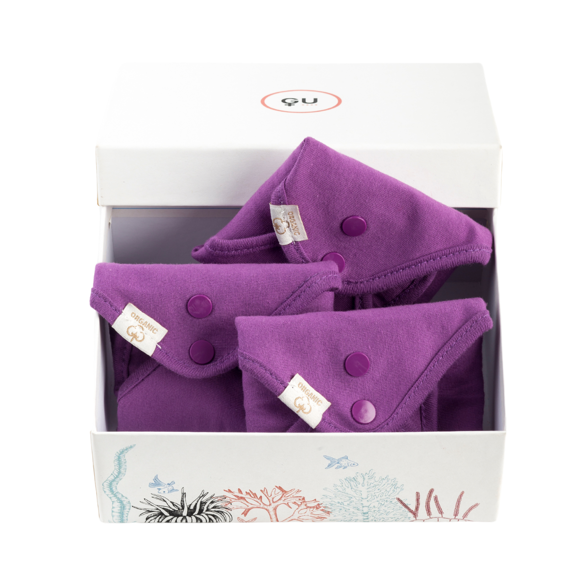 Pack textil menstrual reutilizable con compresas día, noche y slip